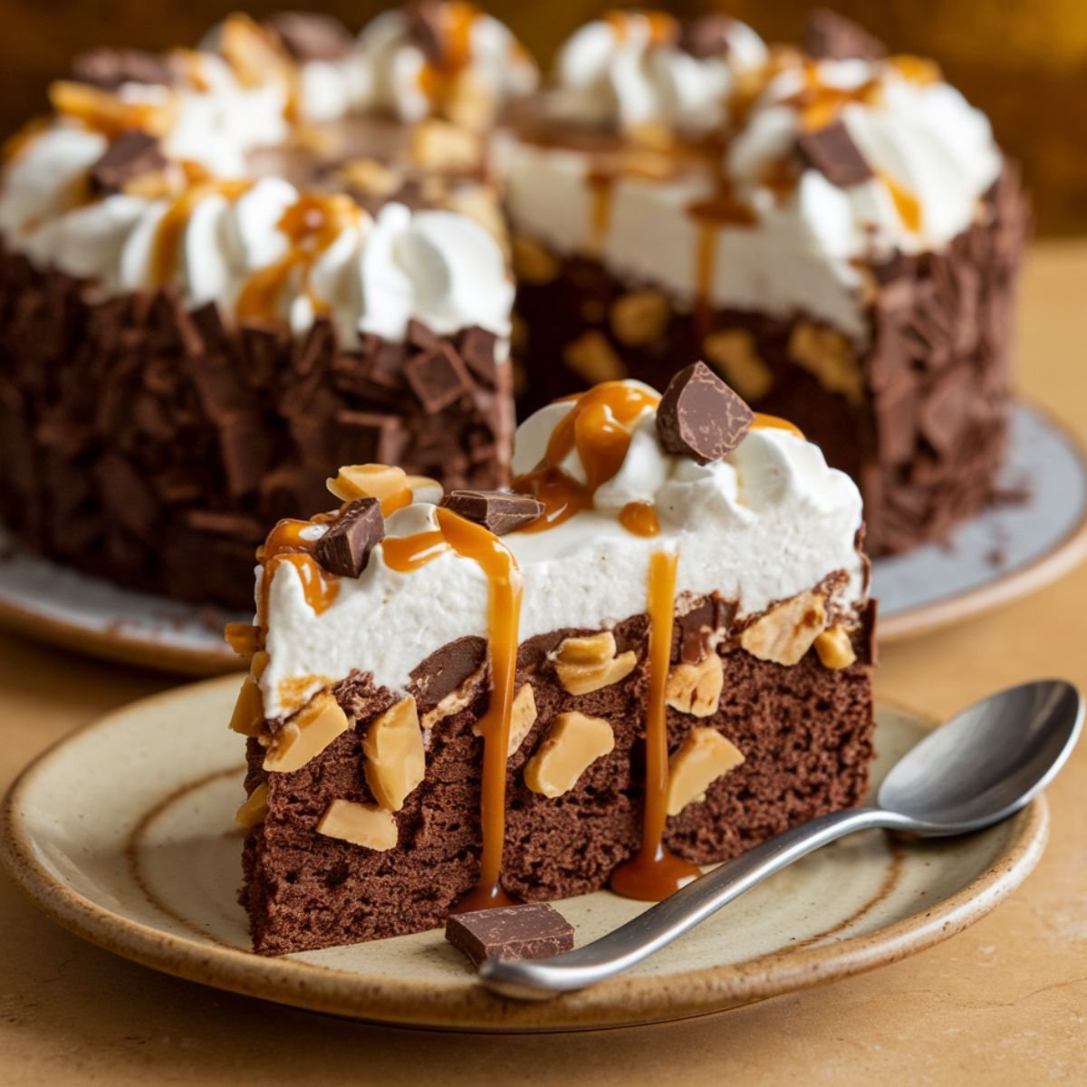 Better Than Sex Cake Recipe – A rich, moist chocolate cake layered with whipped cream, caramel drizzle, toffee bits, and chocolate chunks. A decadent and indulgent dessert perfect for any occasion.