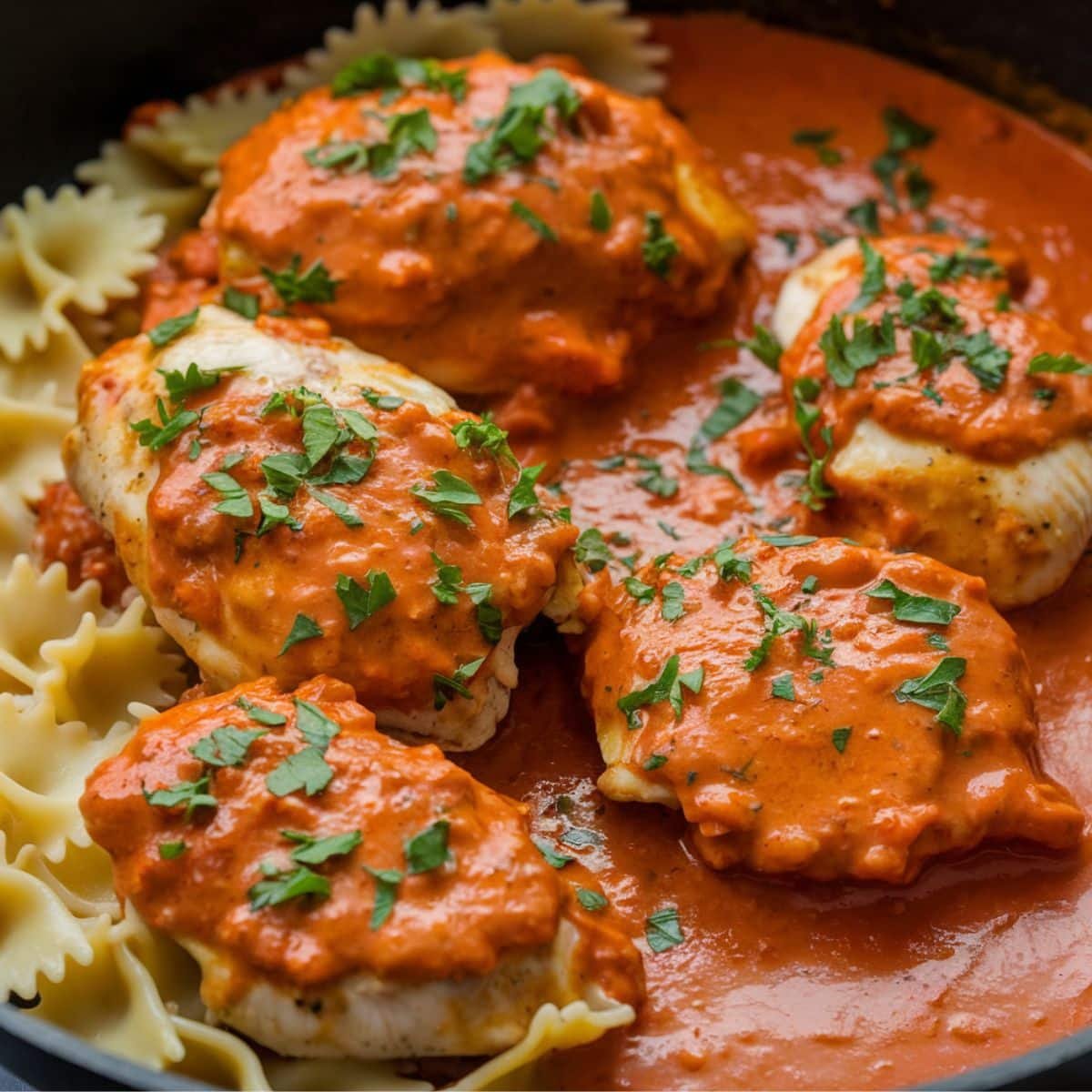 Chicken Paprikash Recipe – Juicy chicken simmered in a rich, creamy paprika sauce, garnished with fresh parsley and served over egg noodles. A classic Hungarian comfort food dish.