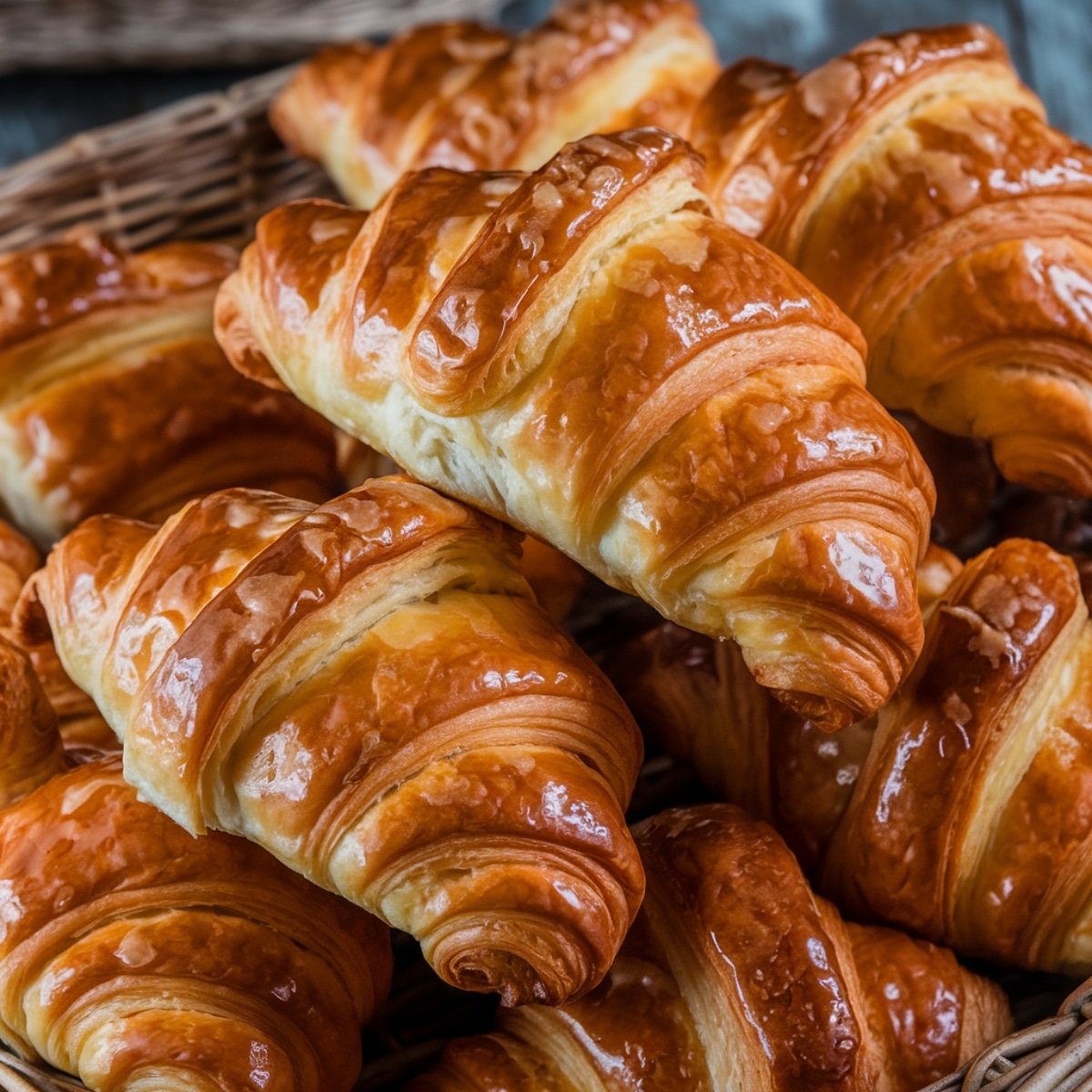 Golden and Flaky Gipfeli Recipe: A basket filled with beautifully baked, golden brown Gipfeli, showcasing their flaky layers and buttery texture, perfect for breakfast or a snack.