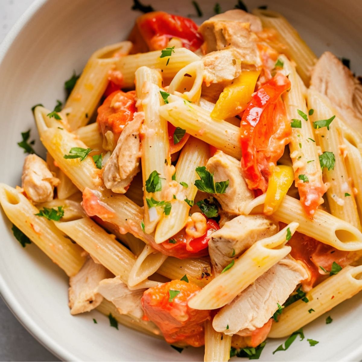 Delicious Chicken Fajita Pasta Recipe featuring tender chicken, sautéed bell peppers, and penne pasta in a creamy, flavorful sauce. This easy one-pot Tex-Mex pasta dish is packed with fajita seasoning and fresh herbs for a bold and satisfying meal!