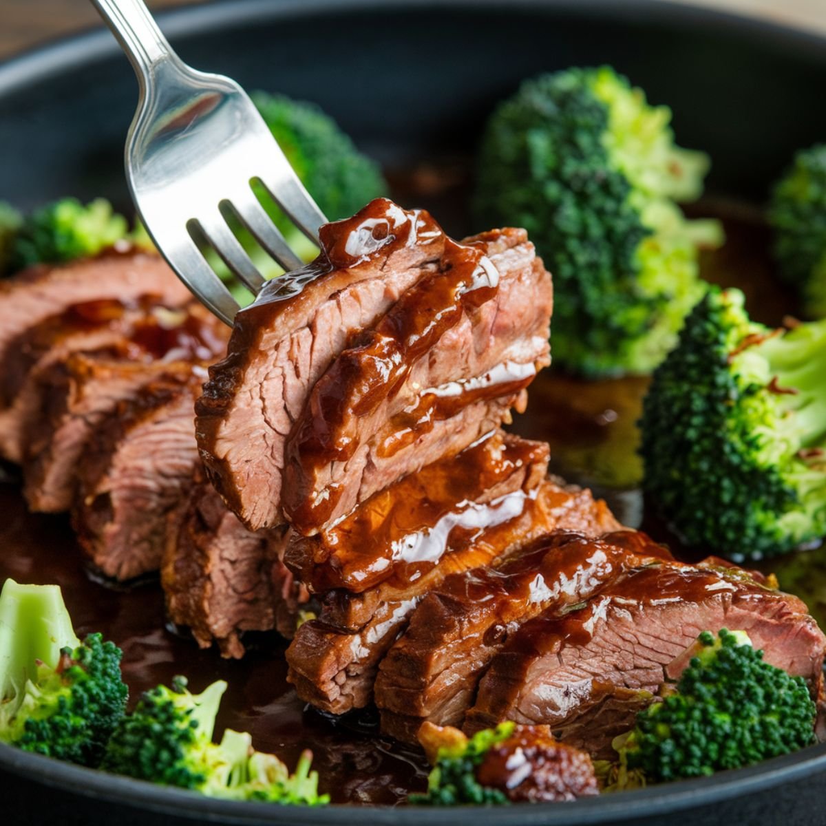 Juicy Teriyaki Beef Recipe – Tender sliced beef covered in a rich, glossy teriyaki sauce, served with steamed broccoli. A flavorful and easy homemade dinner.