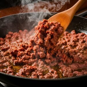 Cook ground beef in a large skillet over medium-high heat, breaking it apart as it browns.