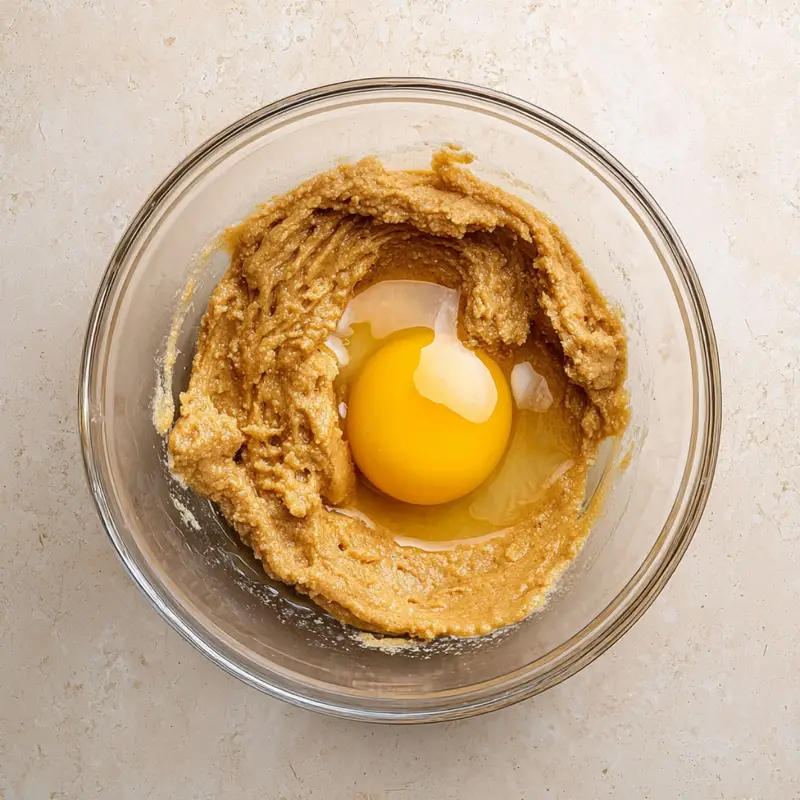 Mix in the egg and vanilla extract, stirring until everything is nicely blended and the mixture looks creamy.