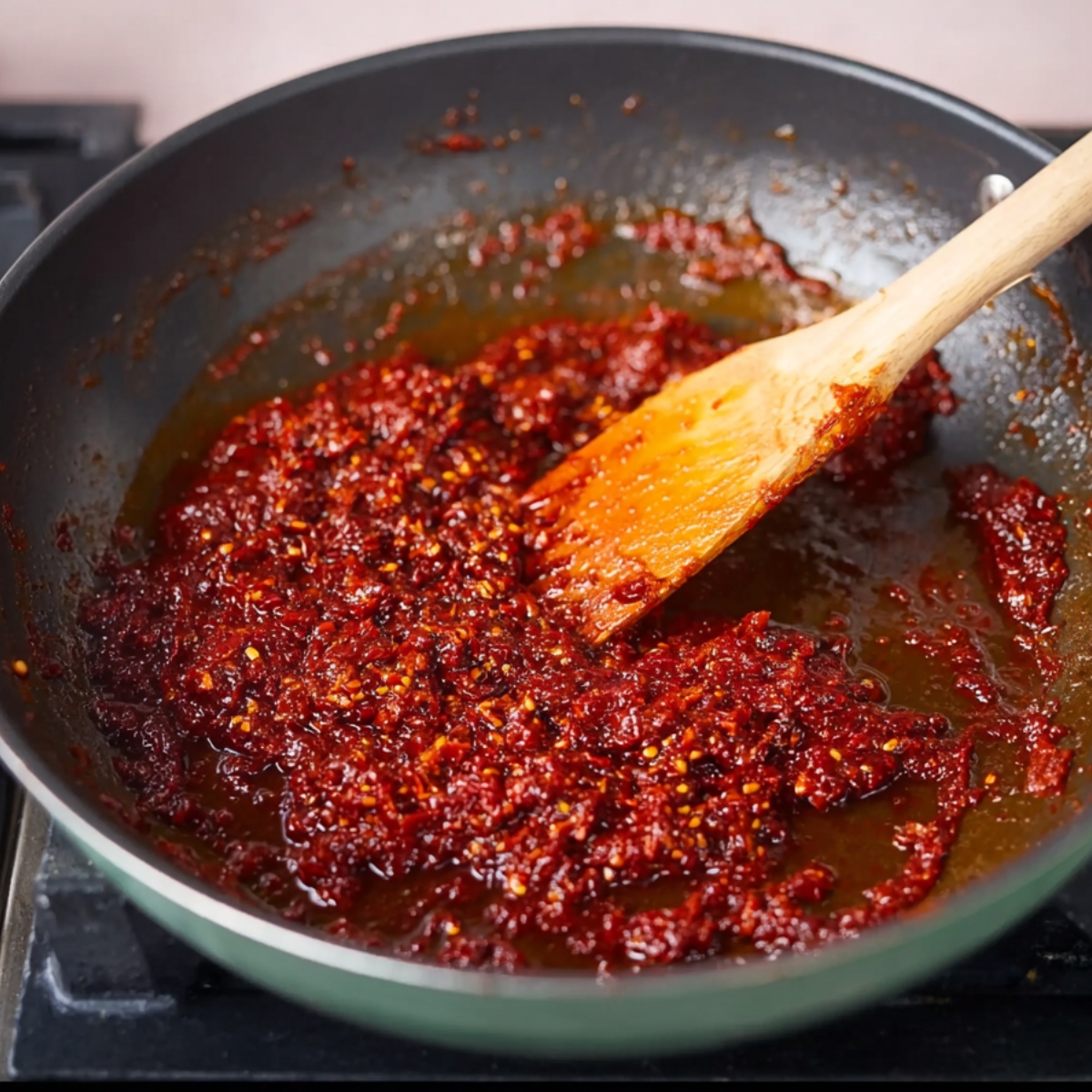 Stir in the gochujang and let it cook for another 2 minutes, stirring constantly. This step helps tone down the raw heat and brings out all those sweet, savory flavors.