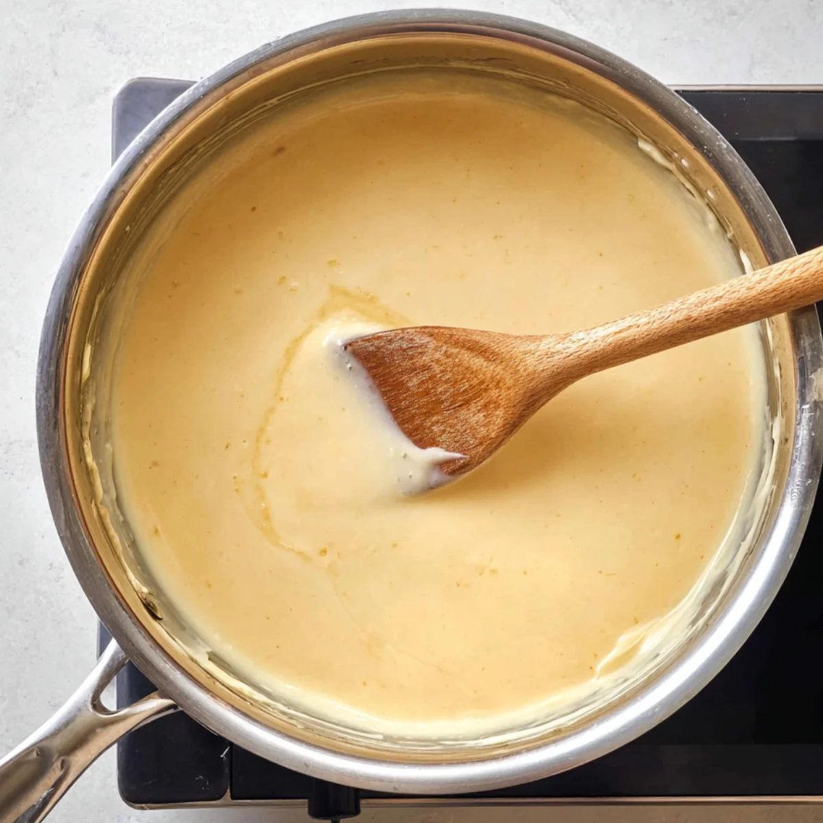 While the fries are in the oven, melt the butter in a medium saucepan over medium heat. Whisk in the flour and milk slowly, stirring constantly until the mixture is smooth and lump-free. Add the shredded cheddar cheese and keep stirring until it melts completely into a creamy sauce.