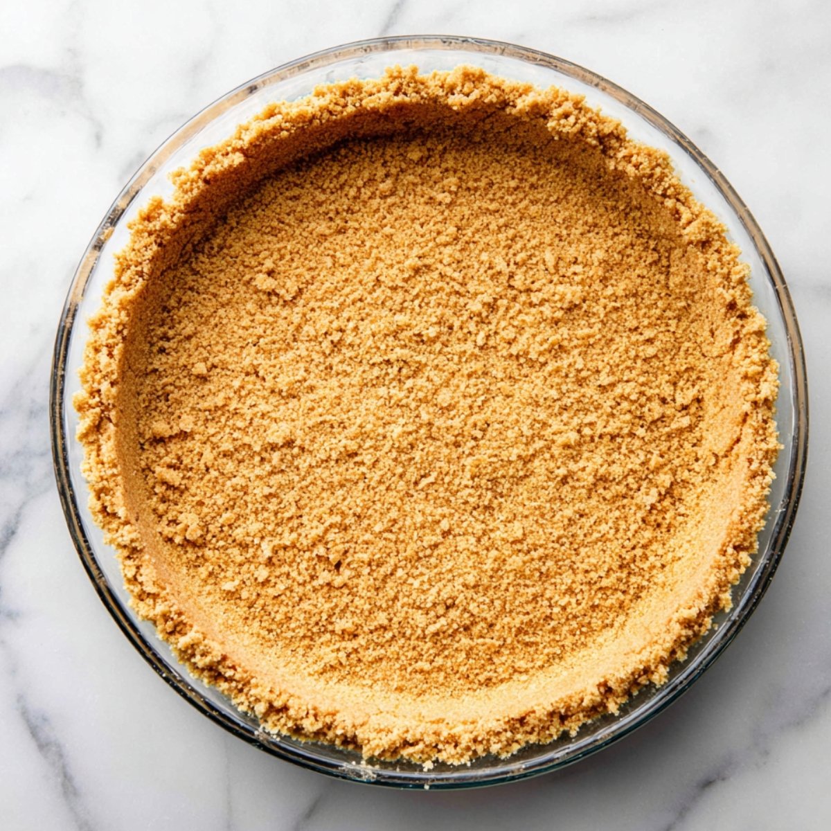 Pour the crumb mixture into an ungreased 9-inch pie dish. Using your hands and medium pressure, press the crumbs firmly into the bottom and up the sides until it's compact and no longer falls apart. You can use a flat-bottomed measuring cup to smooth the base, and run a spoon around the edge where the bottom meets the sides to create a nice rounded corner.