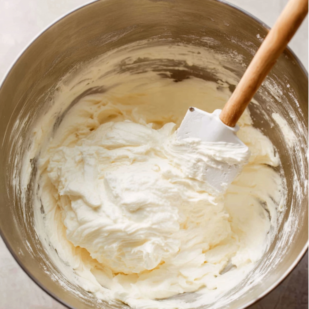 Slowly add the powdered sugar while you keep beating. Keep going until you see stiff peaks forming. Then gently fold in the Greek yogurt. This is your fluffy base, and it's what makes the whole thing feel so light and creamy.