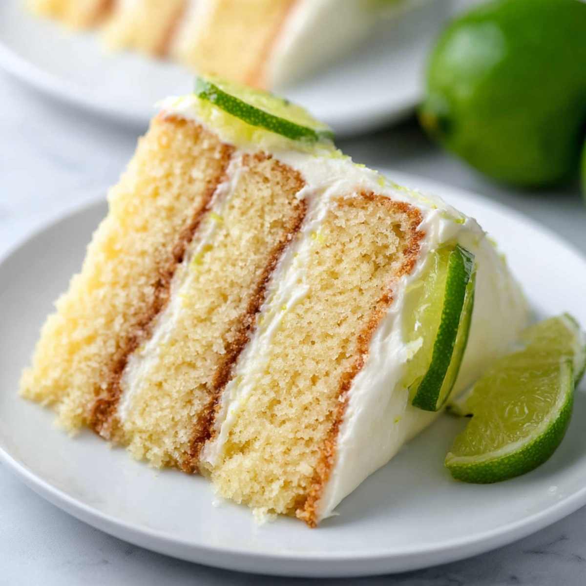 A visual of the finished key lime cake recipe, showcasing the final product.