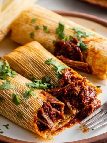Finished Tamales Recipe served with a delicious filling and a sprinkle of cilantro.